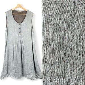 Flax L Linen Gauze Sleeveless Midi Shift Dress Woven Cottage Prairie Polkadot
